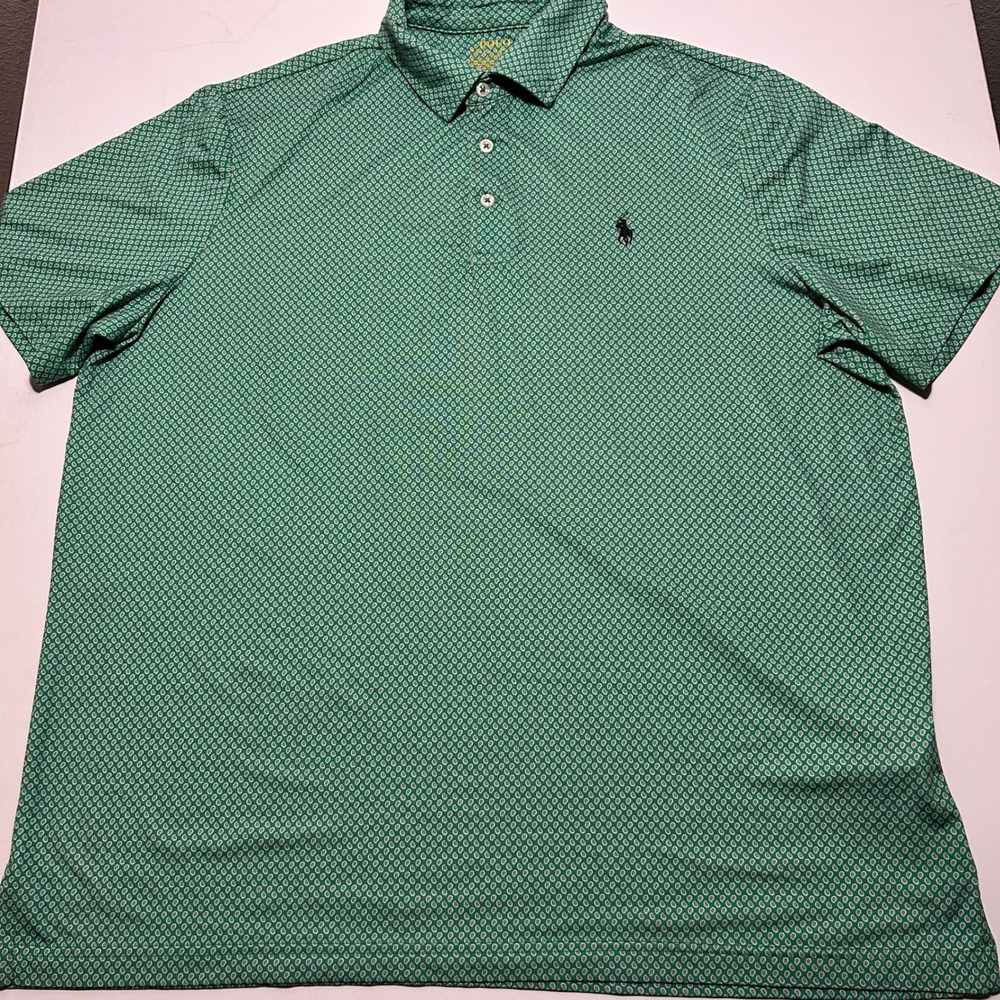 Polo Ralph Lauren Performance Mens Large Green Paisley Print Golf Polo Shirt